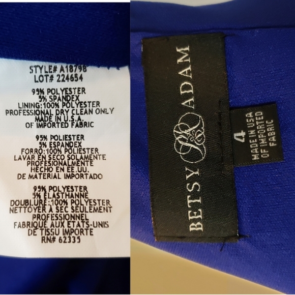 Betsy & Adam Cobalt Blue One-Shoulder Ruffled Scuba Gown Dress size 4 - Picture 15 of 16